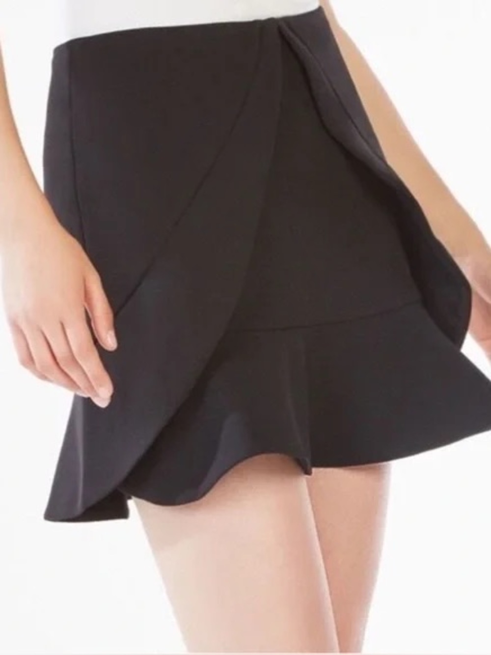 BCBG Maxazria Black Scuba Tulip Ruffle Mini Skirt Double Ruffle Petal Hem Size 6